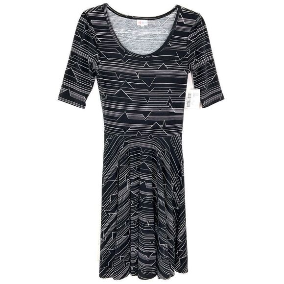 LuLaRoe Nicole Black White Lined Striped Short Sleeve A-Line Dress XS NWT - Picture 1 of 4